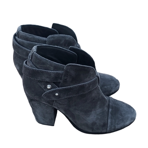 rag & bone Harrow Gray Suede Ankle Boots 7 37.5  Smoke Strappy Moto Booties - Picture 7 of 17